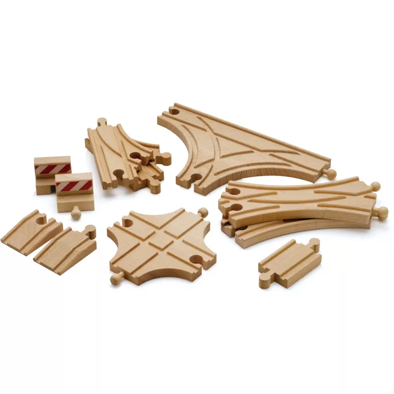 BRIO 33307 koka sliežu ceļa paplašinājuma komplekts ar pārmijām un aksesuāriem, 11 detaļas