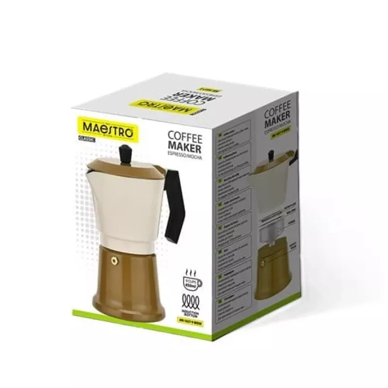 Moka katliņš Maestro MR-1657-9-BEIGE alumīnija plīts kafijas automāts, 9 tasīšu tilpums
