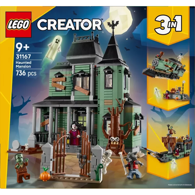 Konstruktors LEGO Creator 3-in-1 Haunted House modelis 31167 — 736 detaļas, 3 būvējumi, 5 minifigūras