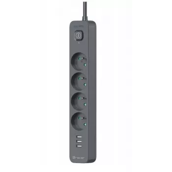 TRACER Power Line+ mobilais pārsprieguma aizsargs ar pagarinātāju 1,5 m (4 kontaktligzdas + 3x USB A, 5V 2,4A)