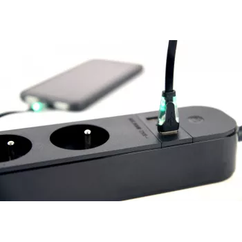 Pagarinātājs GEMBIRD TSL-PS-F4U-02 ar 4 PL ligzdām un USB lādētāju, melns