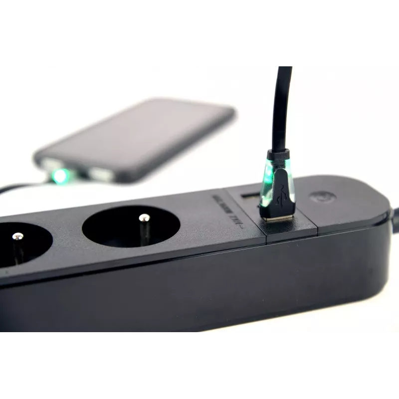 Pagarinātājs GEMBIRD TSL-PS-F4U-02 ar 4 PL ligzdām un USB lādētāju, melns