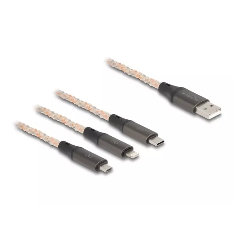 DeLOCK USB kabelis 1,2m USB 2.0 USB A USB C/Micro-USB B/Lightning Caurspīdīgs