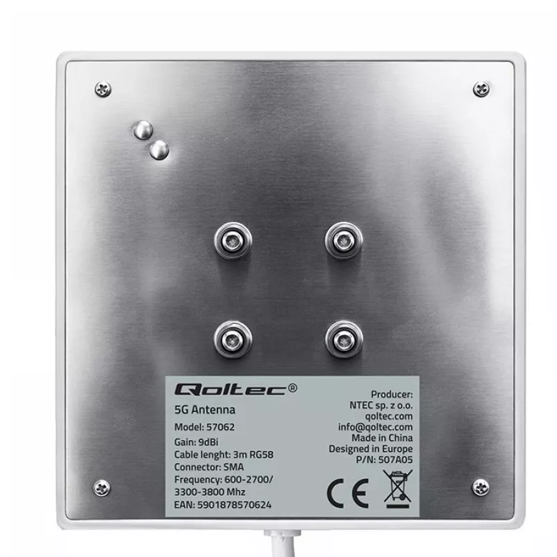 Ārējā 4G/5G LTE antena QOLTEC 9 dBi ar SMA savienotāju un 3 m kabeli