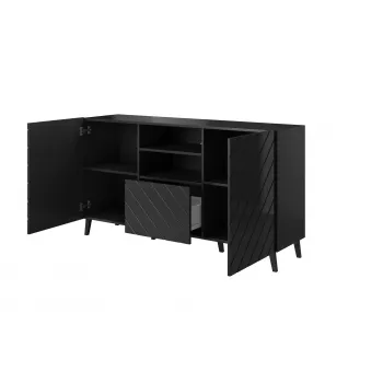 Kumode cama meble ABETO 150x42x82 cm, spīdīgi melna, MDF rāmis, 1 atvilktne