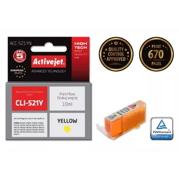 Saderīga tintes kasetne ACC-521YN dzeltena priekš Canon CLI-521Y augsta (XL) ietilpība 10 ml