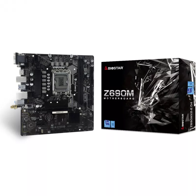 Mātesplate BIOSTAR Z690MX2-E D4 micro ATX, Intel Z690, LGA 1700, DDR4, 2x DIMM, 64GB, 2.5Gb LAN, 4x SATA III, 1x M.2
