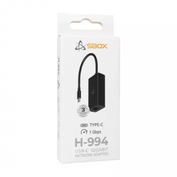 USB-C Gigabit tīkla adapteris SBOX H-994, 1000 Mbps Ethernet, USB-C uz RJ45
