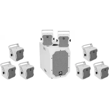 Aktīvā skaļruņu sistēma Omnitronic BOB-10A ws ar 8× BOB-4 ws (modelis 20000537)