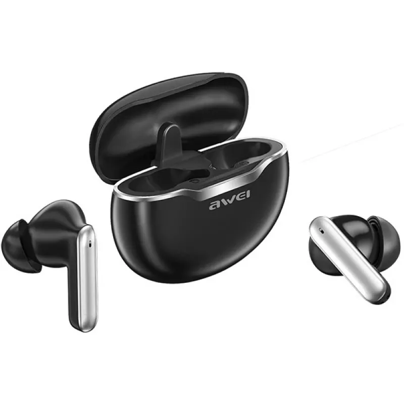 Awei Bluetooth 5.3 T50 TWS austiņas ar uzlādes futrāli / Melna