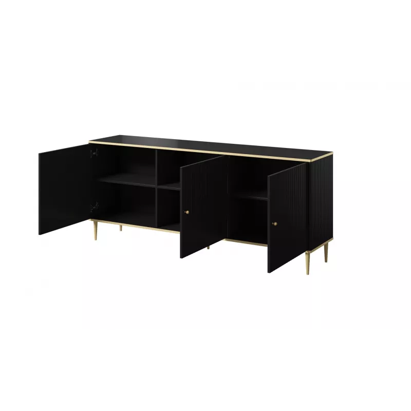 GLAMOUR kumode 180x40x75,5 cm, melna matēta + zelta