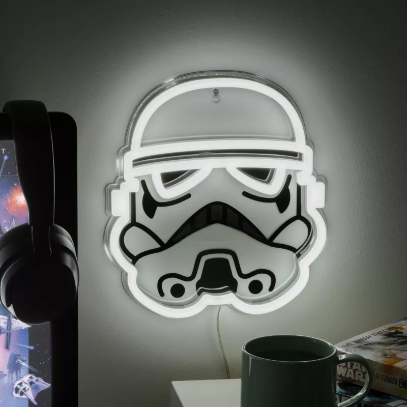 Pie sienas stiprināms LED neona gaismeklis Paladone Stormtrooper modelis PP14595SWVN, dekoratīvs Zvaigžņu karu apgaismojums