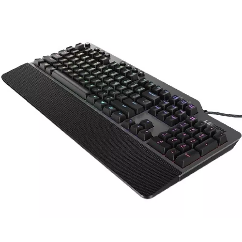 Mehāniskā spēļu tastatūra Lenovo Legion K500 — pilna izmēra 104 taustiņu USB, QWERTY ASV angļu, RGB fona apgaismojums, pelēka/melna