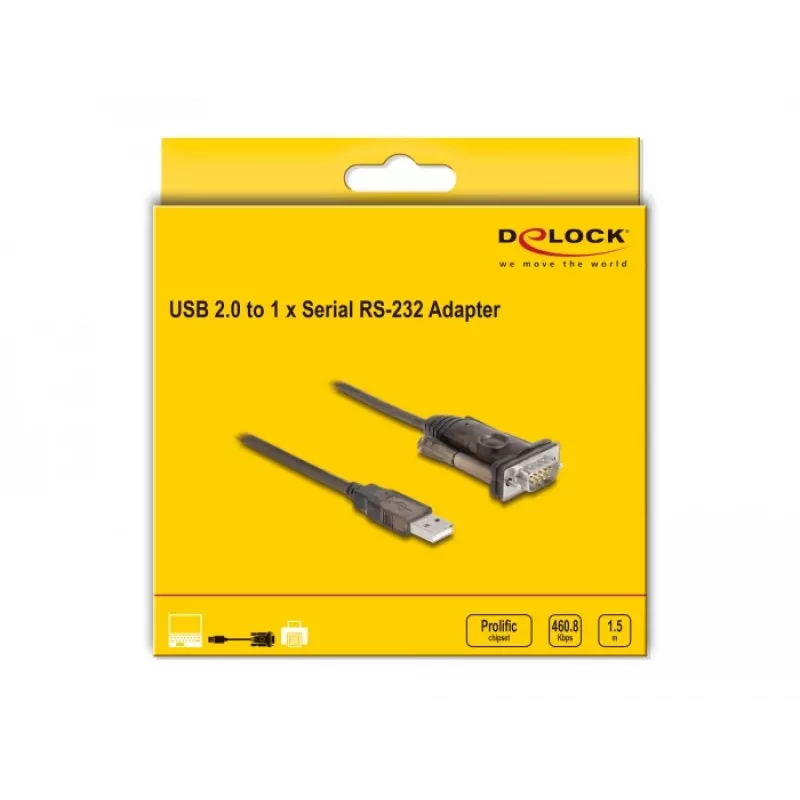 Adapteris USB 2.0 Type-A uz seriālo RS-232 D-Sub 9 pin tēviņu DeLOCK 62646