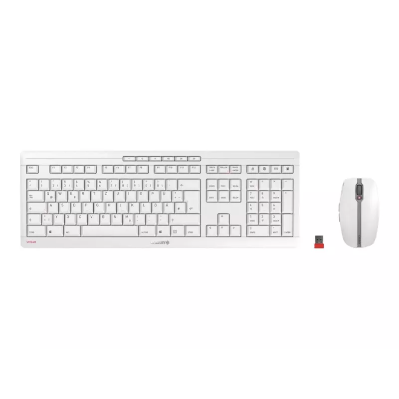 CHERRY Stream Desktop tastatūra ar peli biroja lietošanai RF bezvadu QWERTZ vācu valoda balta
