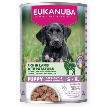EUKANUBA Puppy mitrā suņu barība 400 g - kucēnu formula, jēra gaļa un kartupeļi