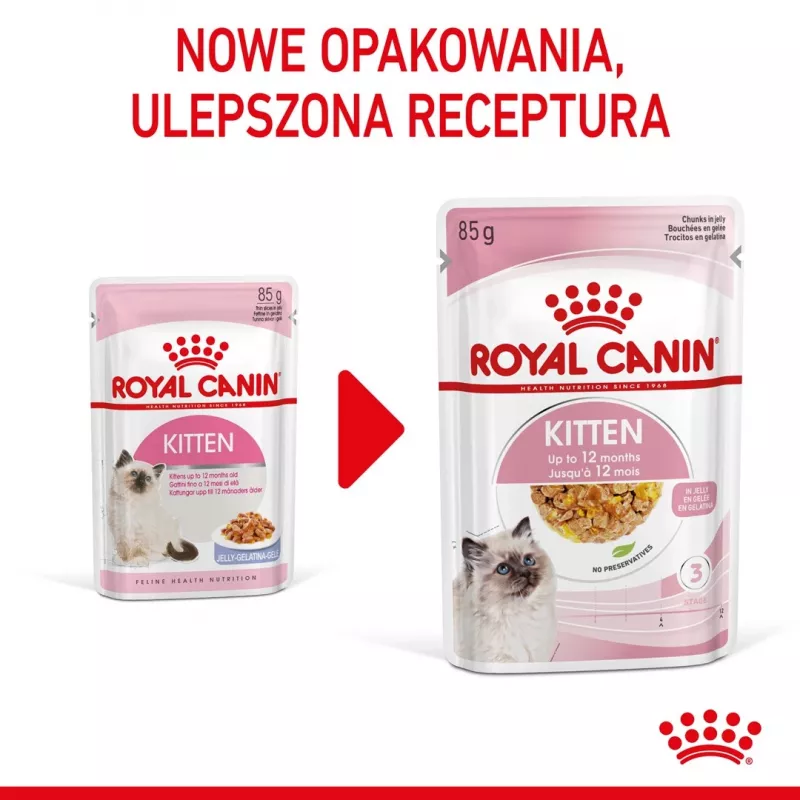 Mitrā kaķu barība Royal Canin Kitten Gravy 85 g — mājputnu gaļa, 78% mitrums, 12% olbaltumvielas