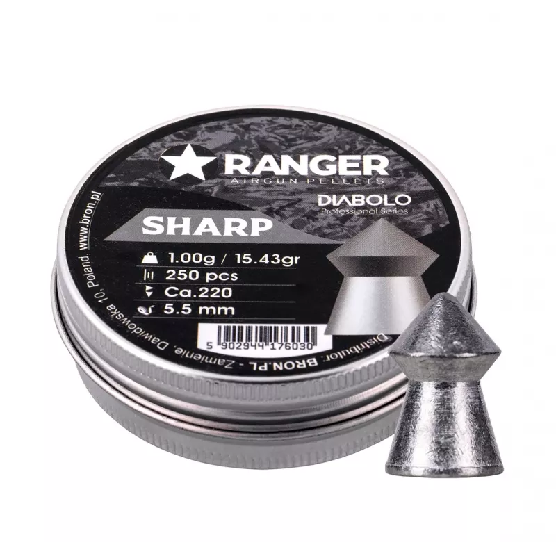 Gun pellets RANGER PRORO 5.5 mm, diabolo forma, sudraba, 250 gab., alumīnija dozators