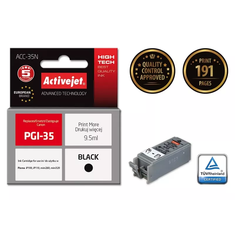 Activejet ACC-35N tintes kasetne (aizstāj Canon PGI-35; Supreme; 9,5 ml; melna)