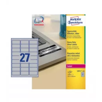 Avery Durable Heavy Duty L6011 - Poliesteris - pastāvīga līme - Sudraba - 63,5 x 29,6 mm 2700 uzlīmes (100 loksnes x 27) Uzlīmes (L6011-100)