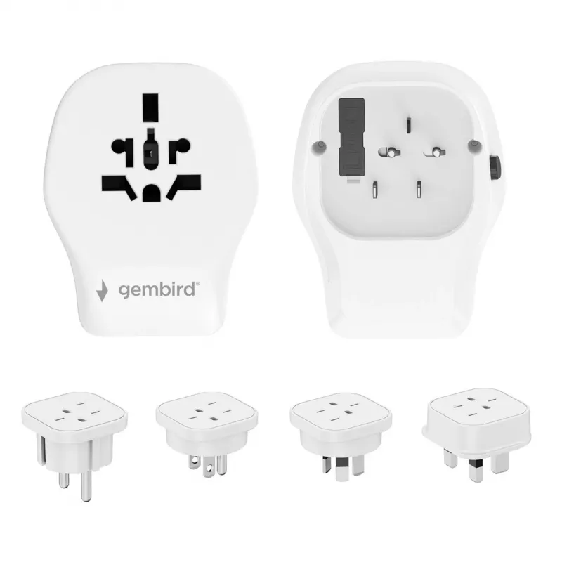 Sienas ceļojumu adapteris GEMBIRD TPA-1A2C20-02-W 20W — 1×USB-A + 2×USB-C, Type G spraudnis, 100–250V, balts