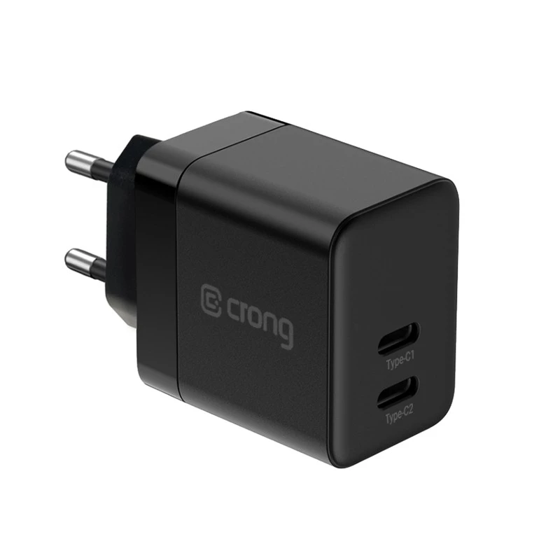 Crong sienas lādētājs Ultra Compact GaN 35W PD 3.0 2x USB-C (melns)