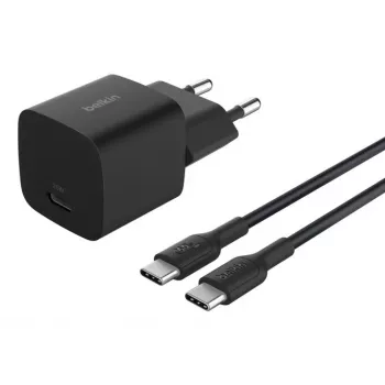 Maiņstrāvas iekštelpu lādētājs Belkin BoostCharge 25W USB-C PD/PPS, 1 m kabelis, melns — spēļu konsolēm, viedtālruņiem, planšetdatoriem