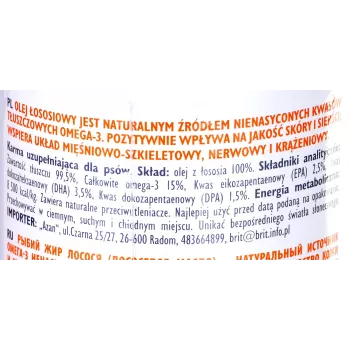 Uztura eļļa mājdzīvniekiem Brit Care BRIT 1000 ml — ādas un apmatojuma papildinājums suņiem un kaķiem, 1 L pudele