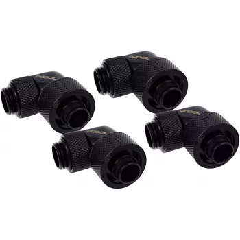 Eiszapfen 16/10mm skrūvējamais savienotājs 90° pagriežams G1/4, melns savienotājs, mīkstajām caurulēm (PVC, silikons, neoprēns)