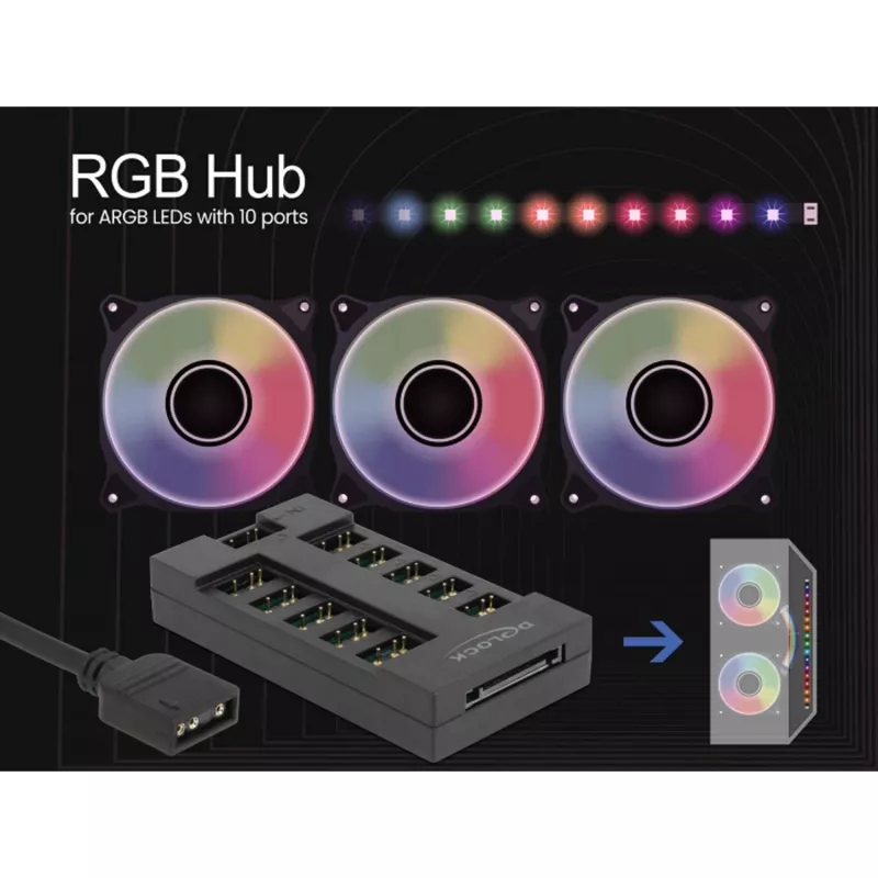 Delock - RGB LED gaismas centrs - 10 porti - Melns (64128)