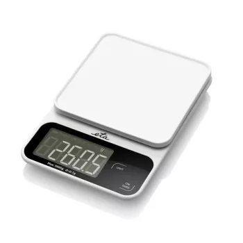 Elektroniskie virtuves svari ETA POPI balta — maks. 5 kg, precizitāte 1 g, LCD displejs, AAA baterijas