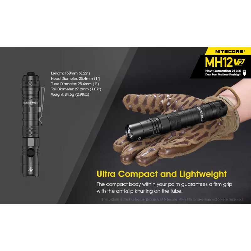 Rokas lukturītis Nitecore MH12 V2 melns