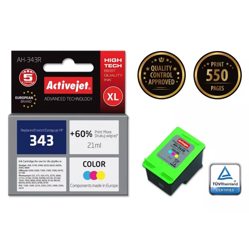 Activejet AH-343R tinte (aizstājējs HP 343 C8766EE; Premium; 21 ml; krāsa)