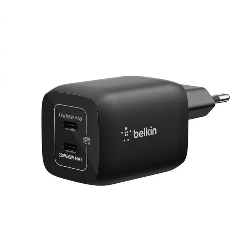 USB-C dubultlādētājs Belkin ENA007KQBK 65 W — Divu USB-C PD uzlāde klēpjdatoriem un mobilajām ierīcēm
