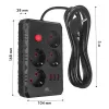 Pagarinātājs MACLEAN MCE393 B — 4 rozetes, 3×USB, 110–240V, 2500W, 3 m kabelis, melns