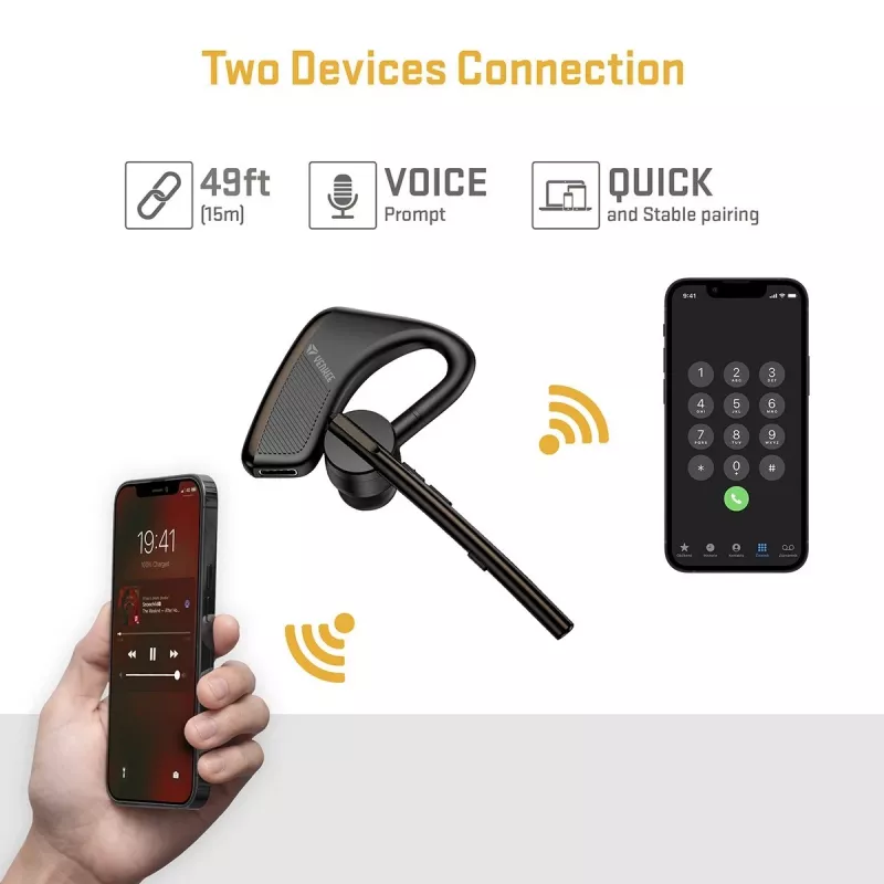 Vadu/Bluetooth brīvroku komplekts YENKEE YHF F20BK — austiņas ar iebūvētu mikrofonu zvaniem un audio