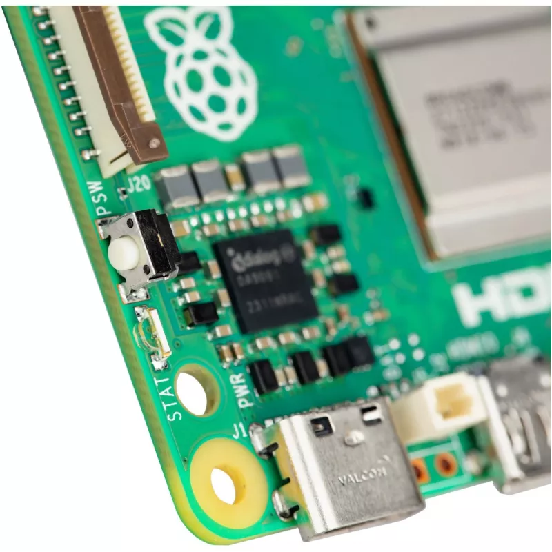 Vienplates dators Raspberry Pi 5 izstrādes plate — 2400 MHz Arm Cortex-A76, līdz 16 GB LPDDR4x, MicroSD, USB 3.2, Wi‑Fi 5
