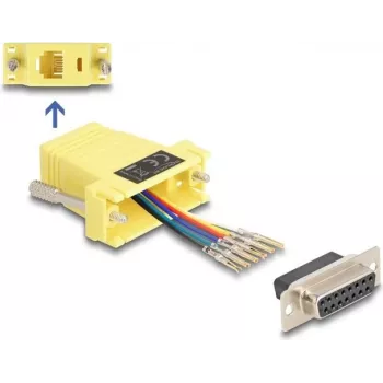 DELOCK D-Sub 15 kontaktu ligzda uz RJ12 ligzdu montāžas komplekts, dzeltens