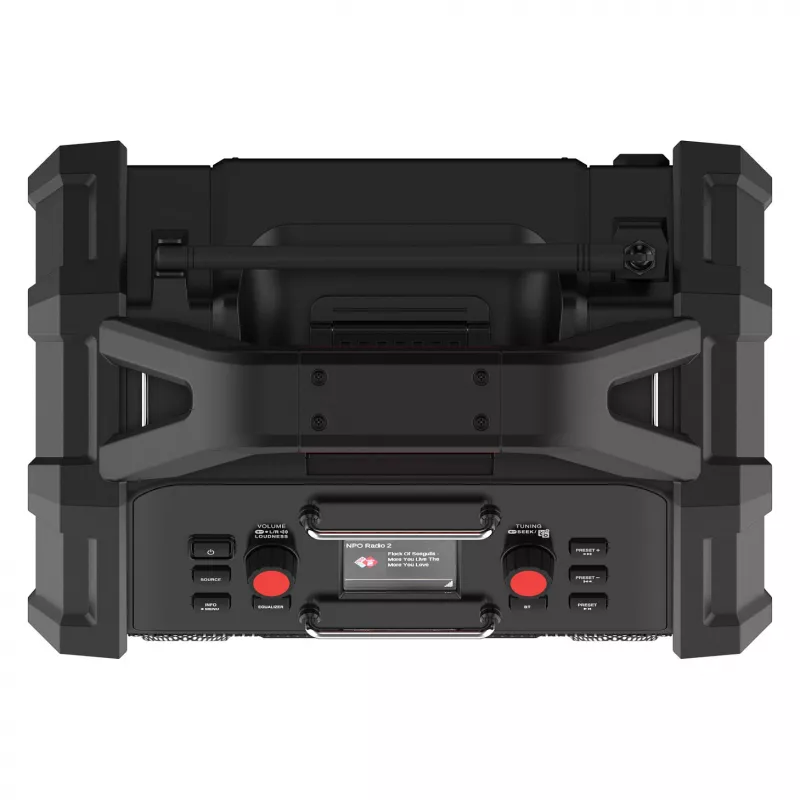 Pārnēsājamais celtniecības radio PerfectPro ROCKTAGON 18V — ar baterijām darbināms darba vietas radio