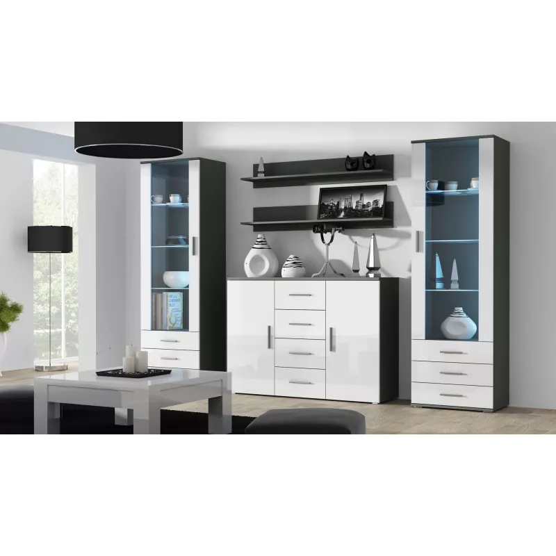 Sānu skapis Cama Meble UNI pelēks/balti spīdīgs, 2 durvis, 2 plaukti, 1320×380×920 mm