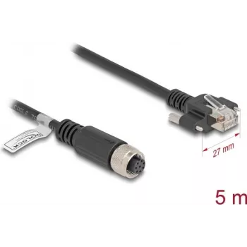Tīkla kabelis DeLOCK M12 kabelis A-kodēts 8-pinu sievišķais uz RJ45 spraudnis Cat.5e 5m melns