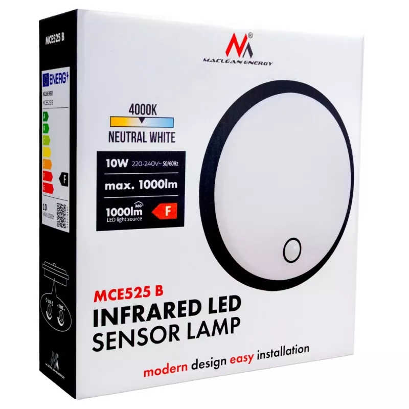 LED lampa ar PIR sensoru MACLEAN MCE525 B — āra sienas lampa, ar kustības aktivizētu LED