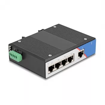 Ethernet slēdzis DELOCK 80162 — 5‑portu Gigabit RJ45 DIN sliedes montāžai