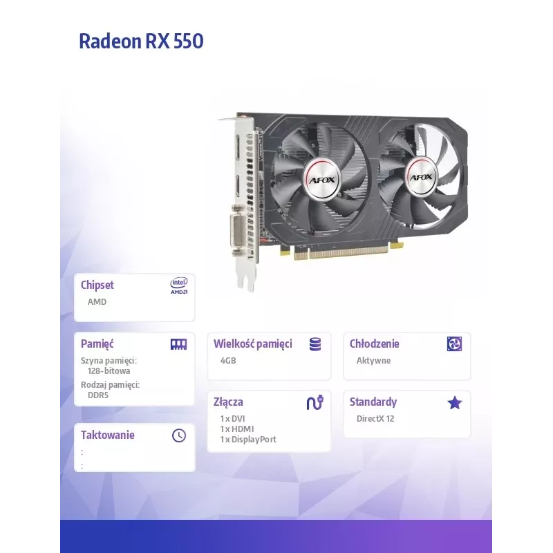 AFOX Radeon RX 550 4GB GDDR5 PCI-E 3.0 grafikas karte