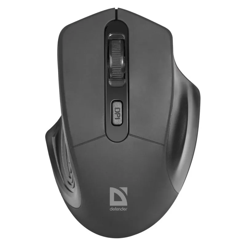 Bezvadu optiskā pele DEFENDER Datum MB-345 RF, piemērota abām rokām/labroču, 1600 DPI, 3 pogas, USB RF uztvērējs, melna