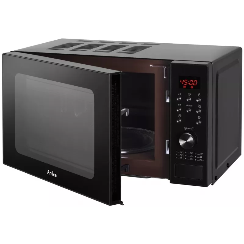 Amica AMGF20E1GB mikroviļņu krāsns ar plakanu virsmu un grilu, 20 l, 700 W, melna