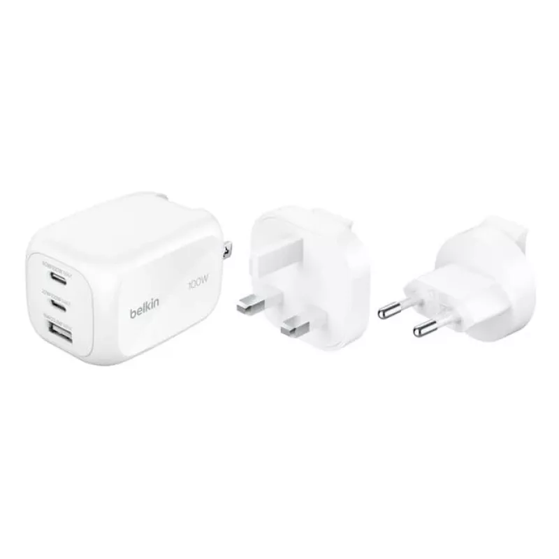 Sienas lādētājs Belkin BOOSTCHARGE 100W 2C1A WCH016HQWH ar maināmu spraudni