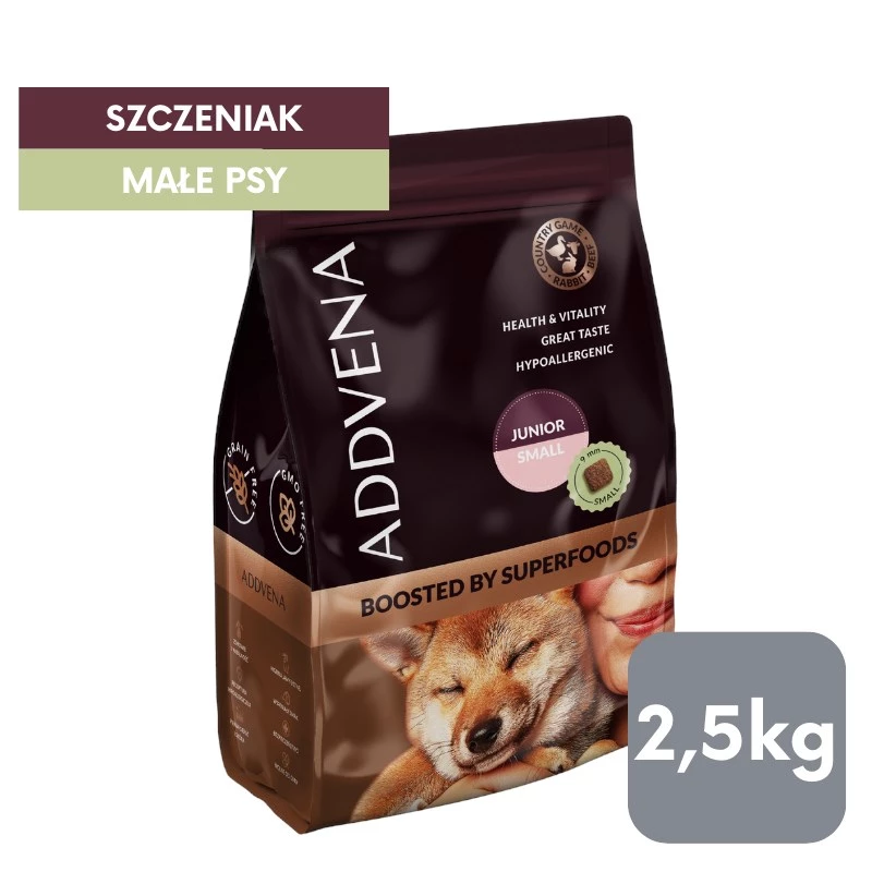ADDVENA Boosted by superfoods Junior Small Beef - sausā suņu barība - 2,5kg
