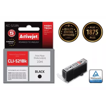 Activejet ACC-521BN tintes kasetne (aizstājējs Canon CLI-521Bk; Supreme; 10 ml; melna)