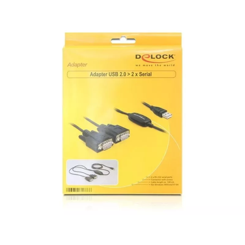 Seriālais kabelis DeLOCK 2x RS232/USB 2.0 melns 61886